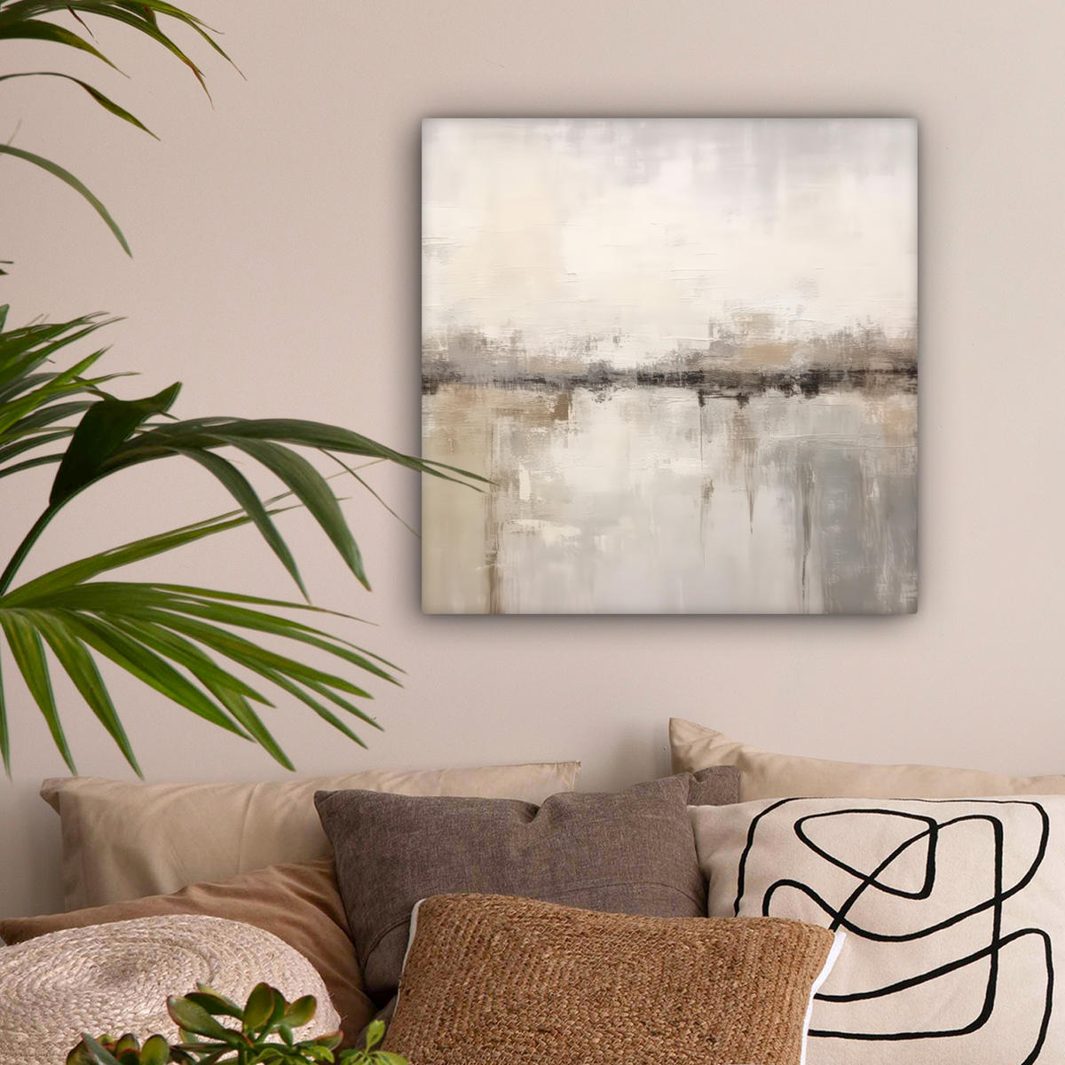 LEINWANDBILD Moderne Kunst - Abstrakt - Beige Wandbild Wohnzimmer 50x50 cm - Beige, Textil (50/50cm) - MuchoWow