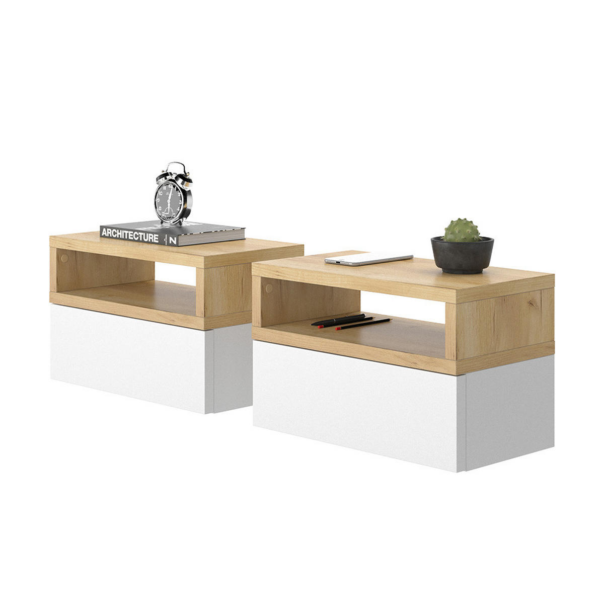 NACHTTISCH Urbano Braun 45 x 28 cm - Braun/Weiß, Holzwerkstoff (45/28/25.3cm) - Vicco