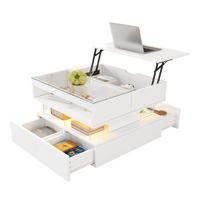 COUCHTISCH Tisch mit Lift-Top-Design und 16-farbiger LED-Beleuchtung mit Glasplatte - Weiß, Glas/Holzwerkstoff (70/67/57cm) - EVRYAE