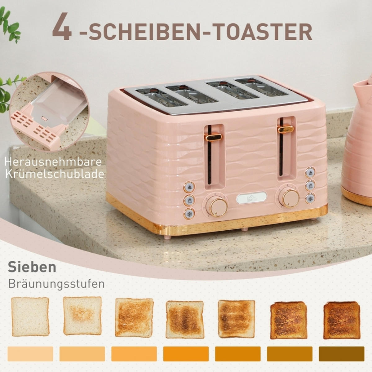 WASSERKOCHER-TOASTER SET 7 Bräunungsstufen Rosa - Pink, Kunststoff (19.5/23.2/24.1cm) - Rolipo