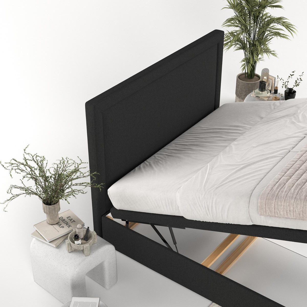 POLSTERBETT Salma mit Stauraum 120/200 cm Schwarz im Megan Stoff - Schwarz, Holz/Holzwerkstoff (120/200cm) - AltaBeds