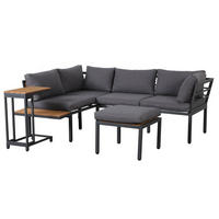 GARTENMÖBEL-SET mit Ecksofa, Beistelltisch und Couchtisch/Ottomane aus verzinktem Stahl und WPC, Grau/Schwarz - Grau, Metall - Redom