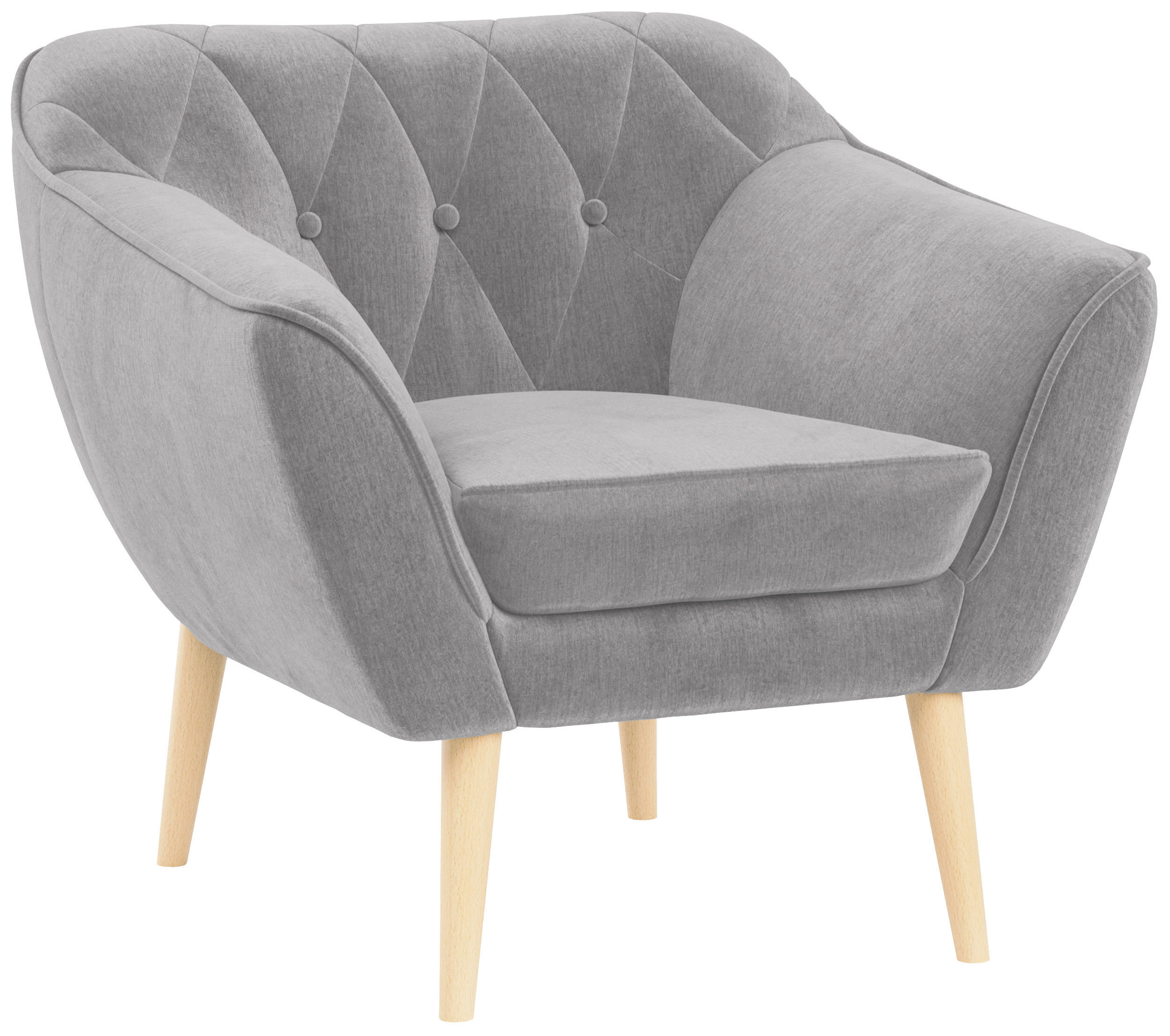 SESSEL Pirs 1 Sitzer Velvet Hellgrau - Hellgrau/Braun, Holz/Textil (80/75/74cm) - MKS
