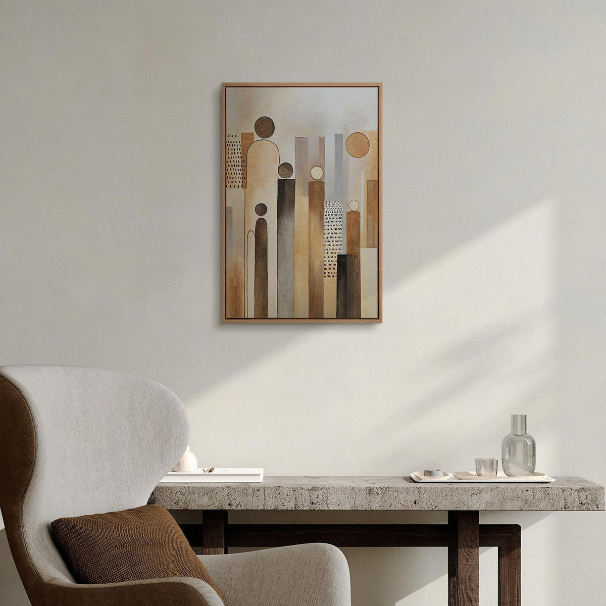 GEMÄLDE Stadt der Figuren Schattenfugenrahmen Eichefarben 60x40 cm - Eichefarben, Holz (60/40cm) - YS-art gallery