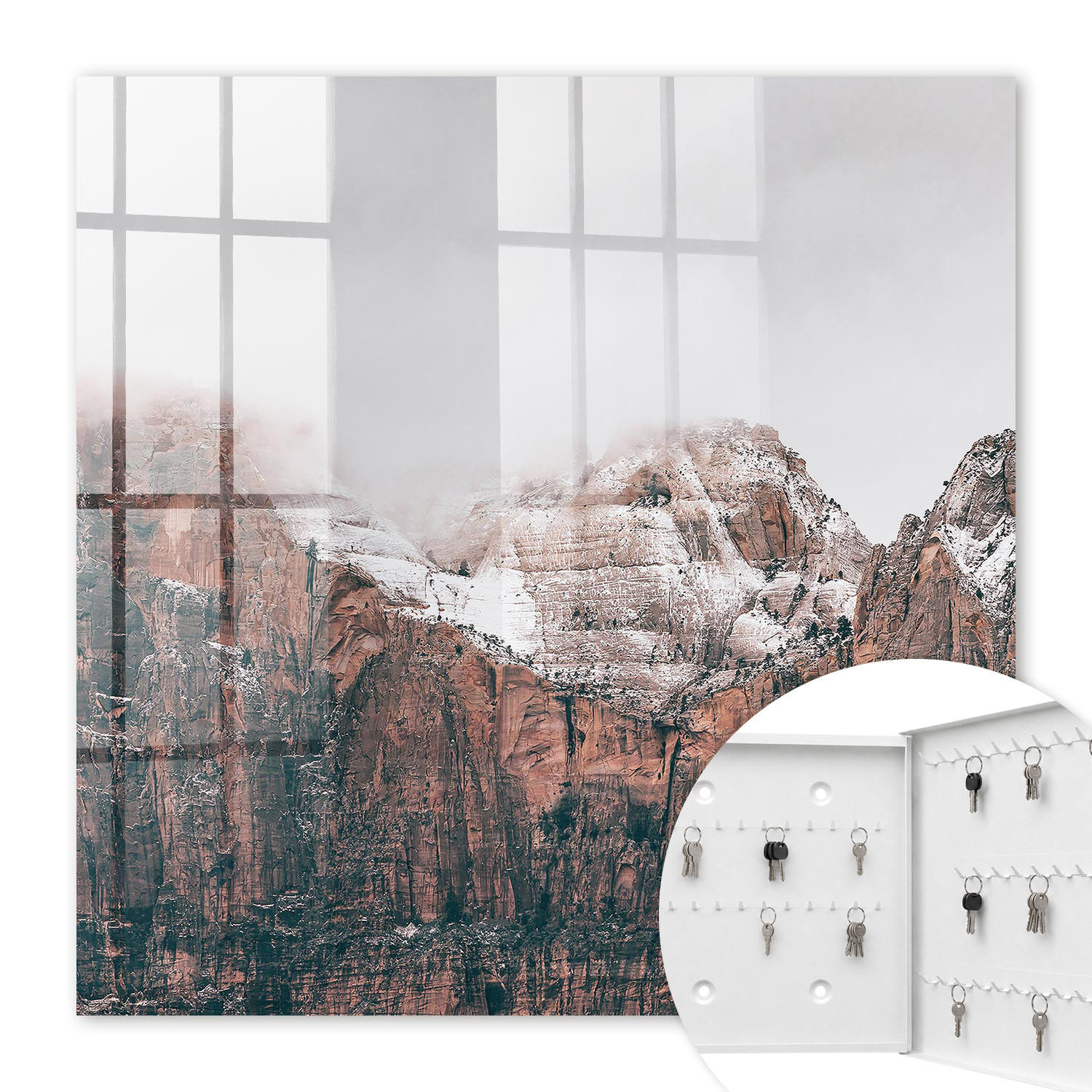 SCHLÜSSELBOX Weiß 30x30 cm – Türöffnung nach rechts - Stille der Berge - Braun, Metall (30/30/5cm) - TULUP