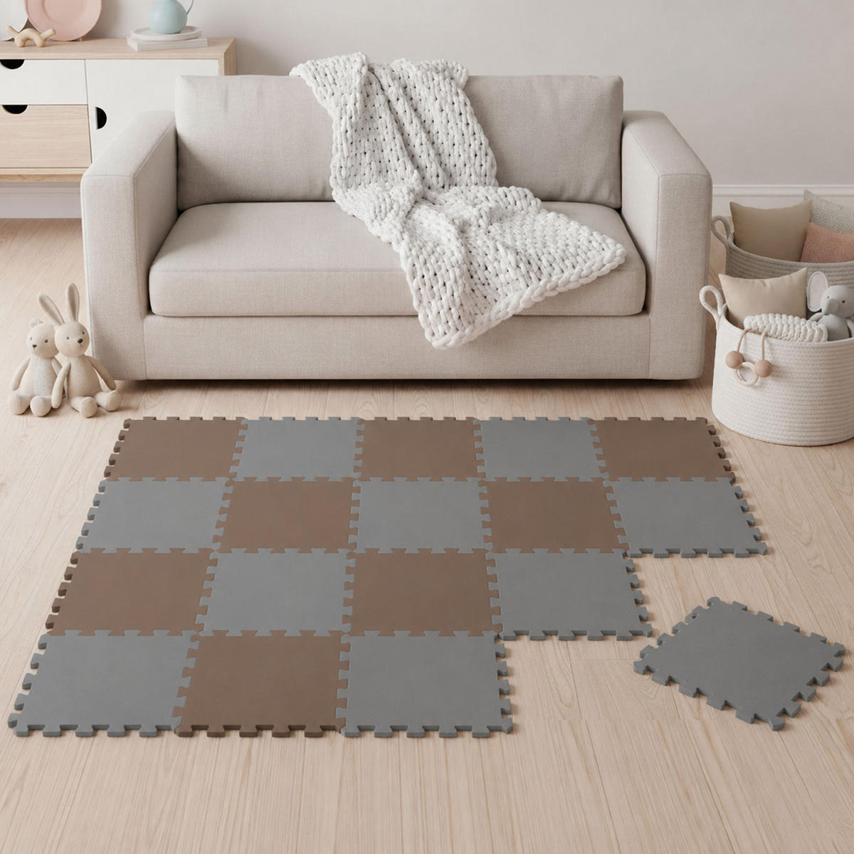 SPIELMATTE ab Null - 180/90/1 cm Puzzlematte Grau - Braun/Grau, Kunststoff (30/30cm) - Littletom