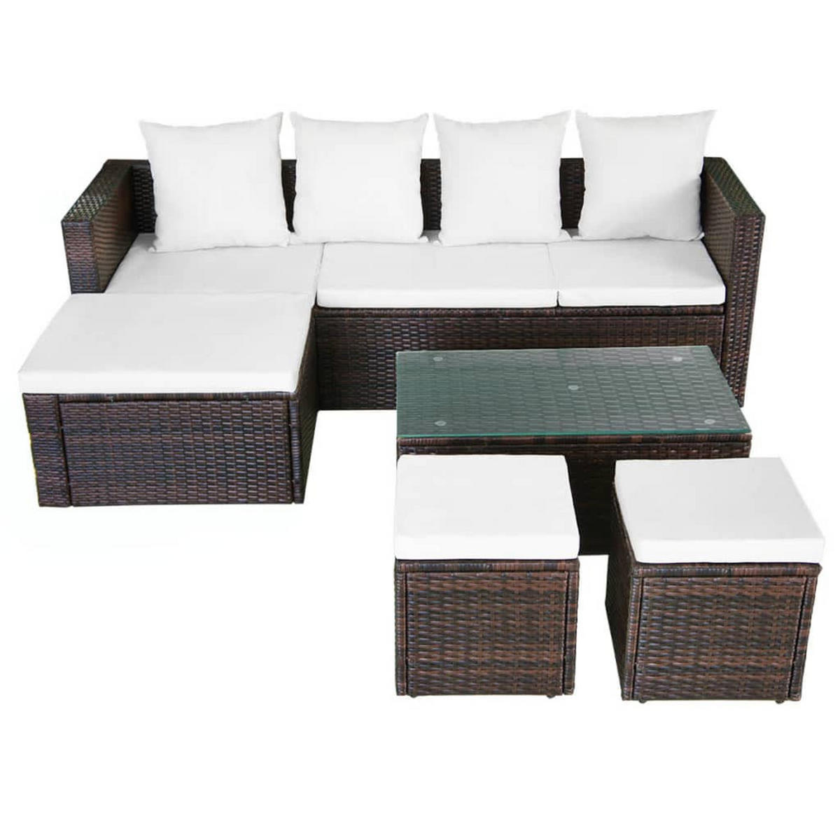 LOUNGEGARNITUR mit Auflagen und Couchtisch, aus Poly Rattan, Braun, 4-teiliges Set - Creme/Braun, Kunststoff/Textil - vidaXL