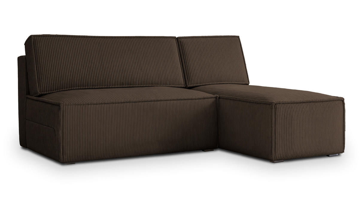 ECKSOFA BRISO P Braun Kordstoff mit Schlaffunktion - Braun, Holz (200/140cm) - MASSENO