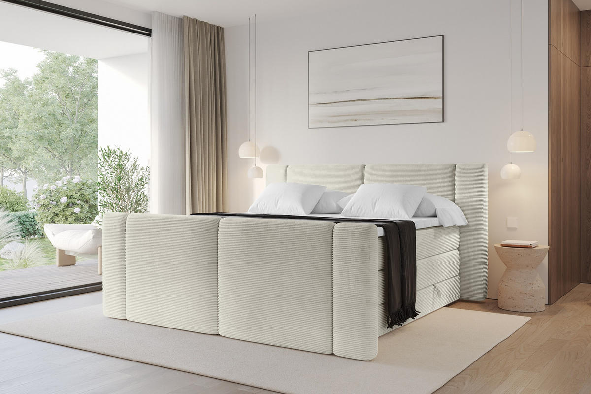 BOXSPRINGBETT mit Matratze H3/H4 - EVON KING Zanozek - 140x200 cm Creme - Creme, Holzwerkstoff (140/200cm) - ALTDECOR