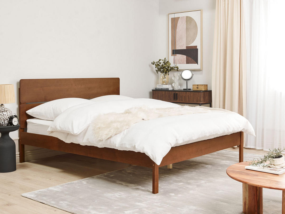 BETT mit Lattenrost 160x200 cm Braun Boisset - Dunkelbraun, Holz (160/200cm) - Beliani