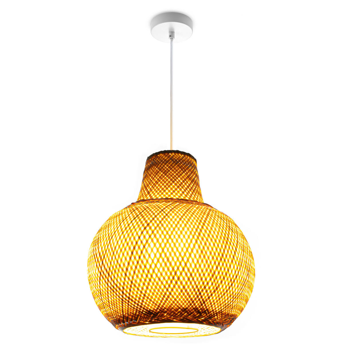 PENDELLEUCHTE Topu M - Beige/Weiß, Holz (38/38/42cm) - Paco Home