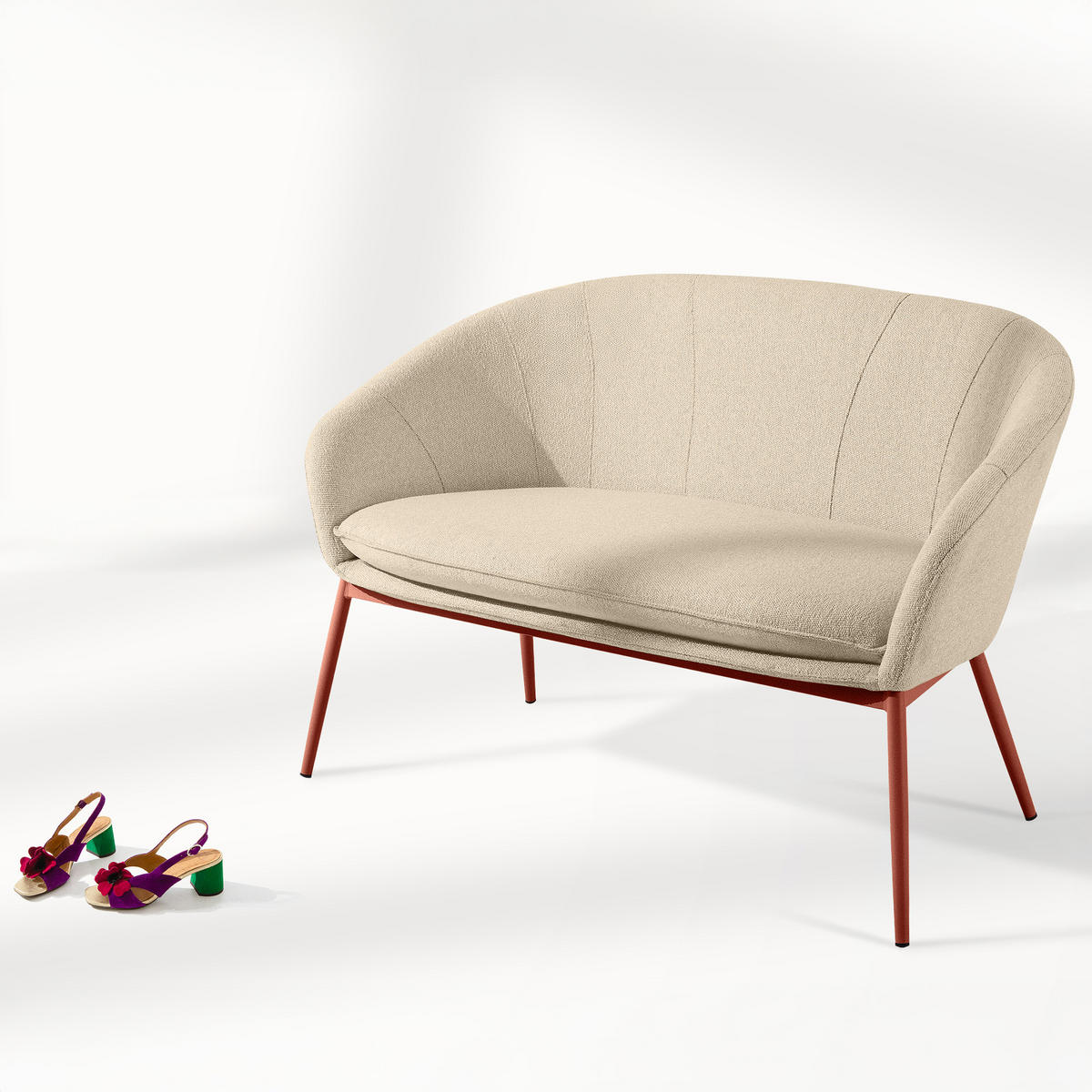 GARTENMÖBELSET SOLIS Gartenlounge-Set, creme/rot - Creme, Textil/Metall - KONSIMO®