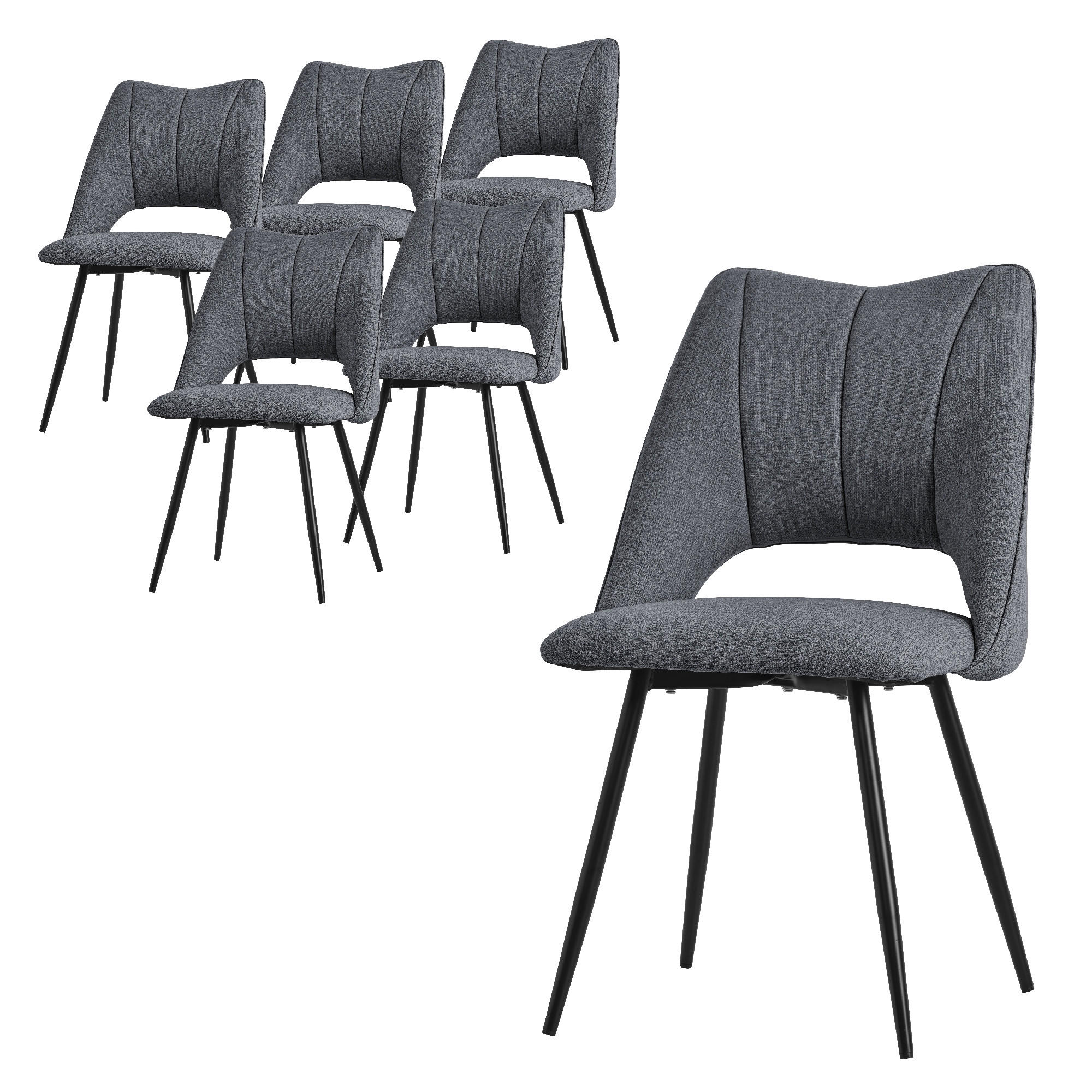 ML-DESIGN SADA 6 JÍDELNÍCH ŽIDLÍ Šedé látkové čalounění
