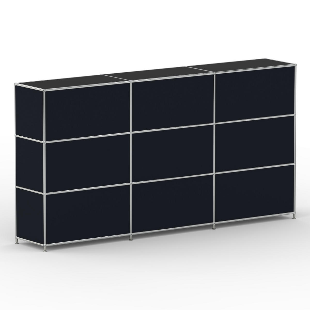 AKTENSCHRANK Büro, 9 offene Fächer, Breite 227 cm, Graphitschwarz - Chromfarben/Schwarz, Metall (40/118/227.2cm) - Versee