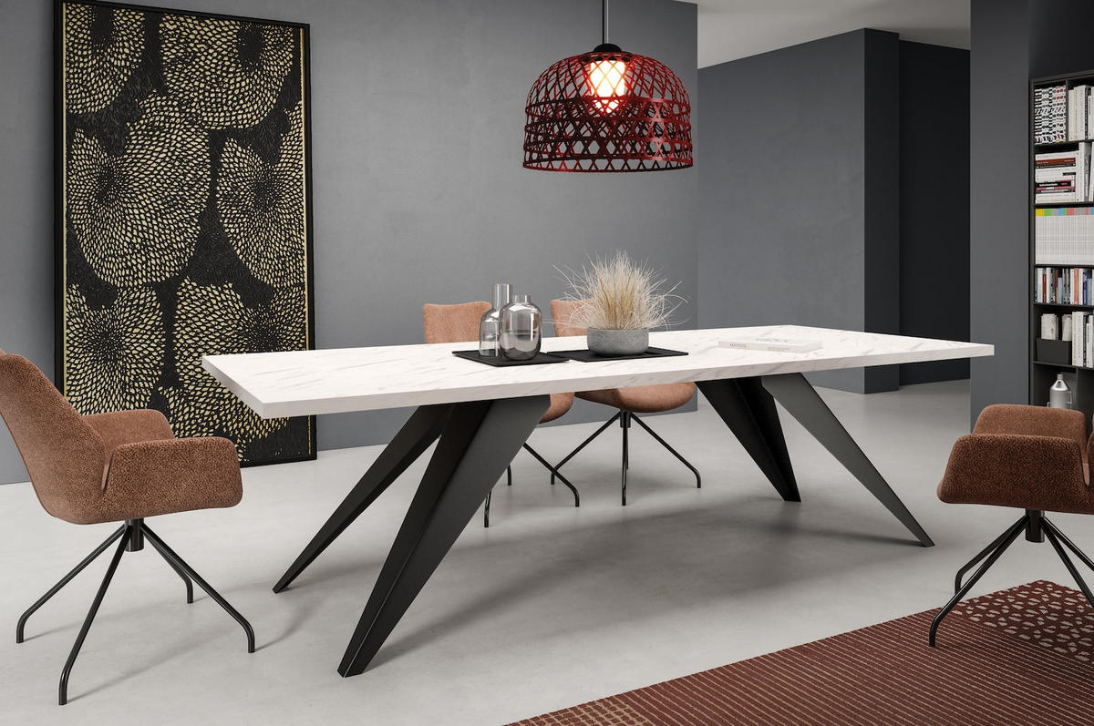 ESSTISCH Vento Bianco Marmor / Schwarz 140/240 / 80 / 76cm - Anthrazit/Schwarz, Holz/Holzwerkstoff (140/80/76cm) - Feldmann-Wohnen