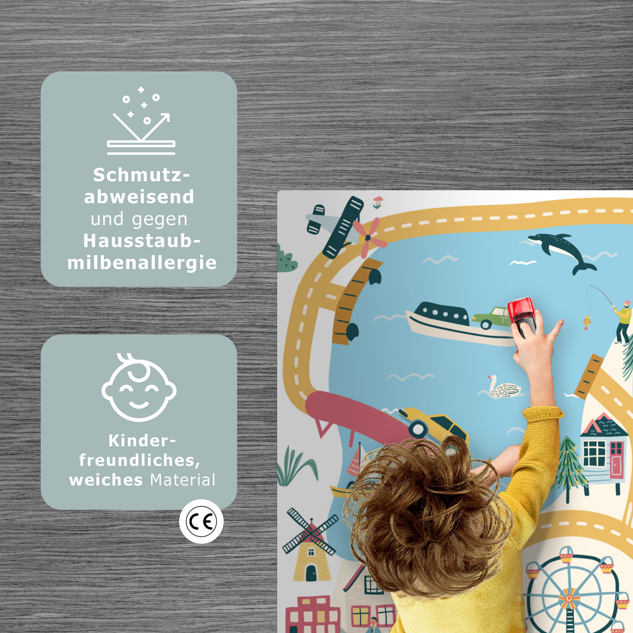 KINDERTEPPICH Riesenrad - Stadt - Tiere - Auto - Kinder 70x105 cm - Multicolor, Kunststoff (70/105cm) - MuchoWow