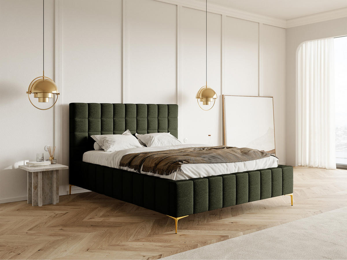 POLSTERBETT Szejlo Olivgrün Chenille 160 cm - Goldfarben/Olivgrün, Textil/Metall (160/200cm) - Selsey