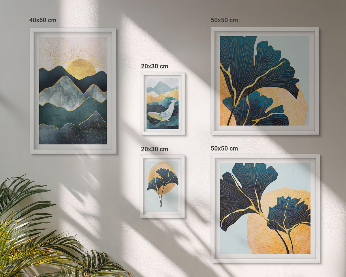 BILDER SET 5er Set - 50x50 cm & 20x30 cm & 40x60 cm Weißer Rahmen - Fruchtige Muster italienischer Wein - Weiß, Kunststoff (40/60cm) - TULUP