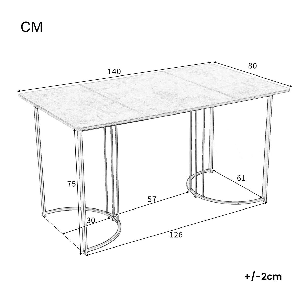 ESSTISCH 140/80/75 cm weiß mit Marmor-Muster und verstellbaren Füßen - Weiß, Holzwerkstoff (140/80/75cm) - OKWISH