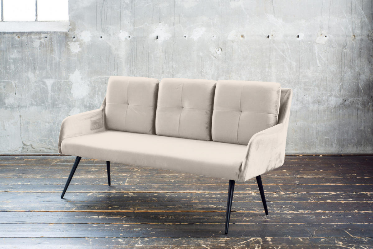 ESSZIMMERBANK PIRI Cremeweiß Velvet - Creme/Schwarz, Textil (180/84/64cm) - KAWOLA