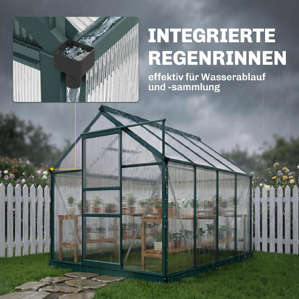 FOLIENGEWÄCHSHAUS, Grün+Transparent, Aluminiumlegierung, Polycarbonat - Grün, Metall (252/201/190cm) - Outsunny