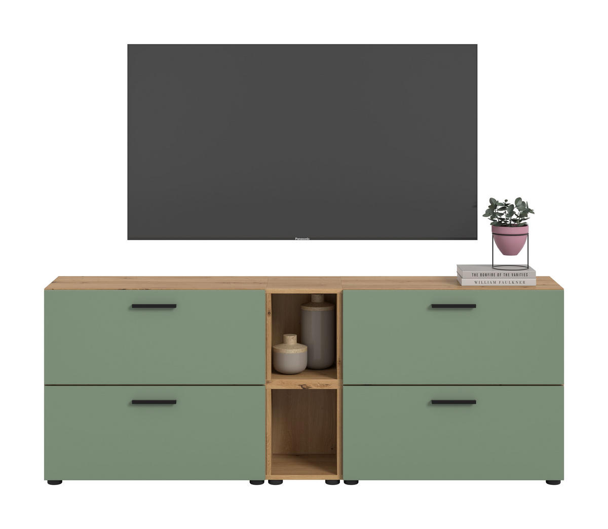 WOHNWAND The One Smoke Green 176/34/67 cm - Braun, Holzwerkstoff (176/67/34cm) - Xonox