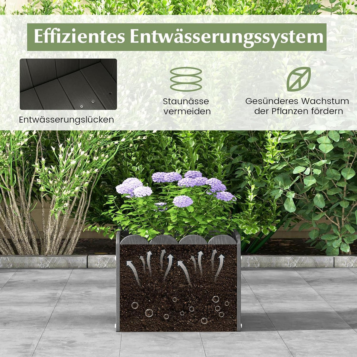 BLUMENKUBEL 2er-Set Grau - Grau, Kunststoff (25cm) - COSTWAY