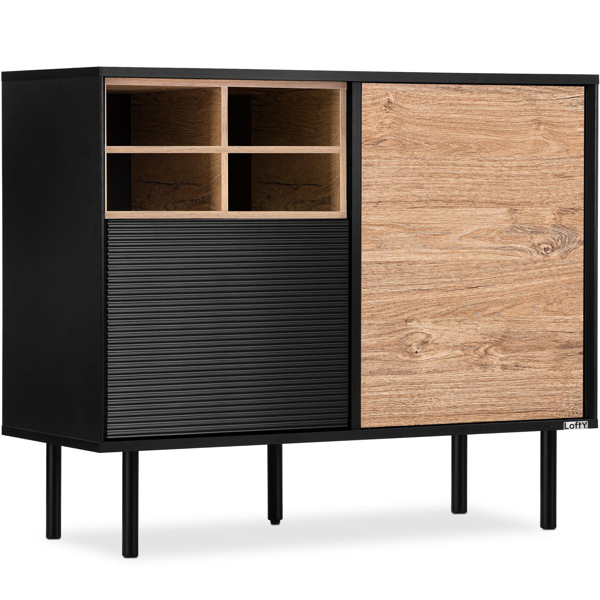 KOMMODE LOFTY Kreuzeinlage, schwarz / Eiche natur - Eichefarben/Multicolor, Holzwerkstoff (102/83/41cm) - KONSIMO®