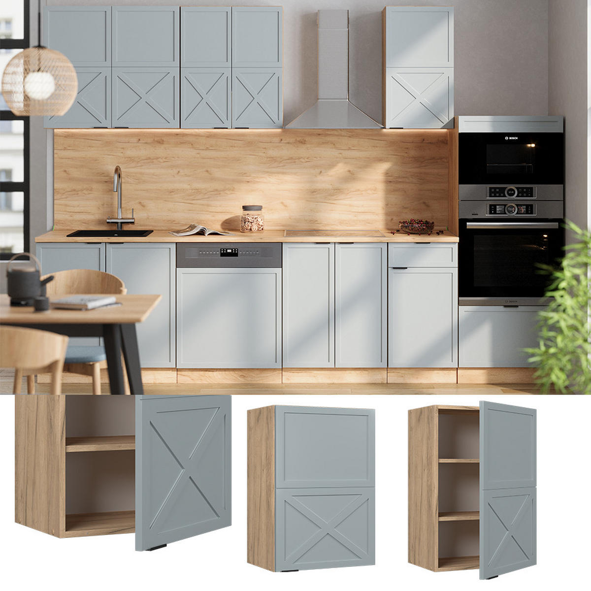 HÄNGESCHRANK Fame-Line Hellblau-grau 50 cm - Honigeiche/Eiche Wotan, Holzwerkstoff (50/72/34.1cm) - Vicco