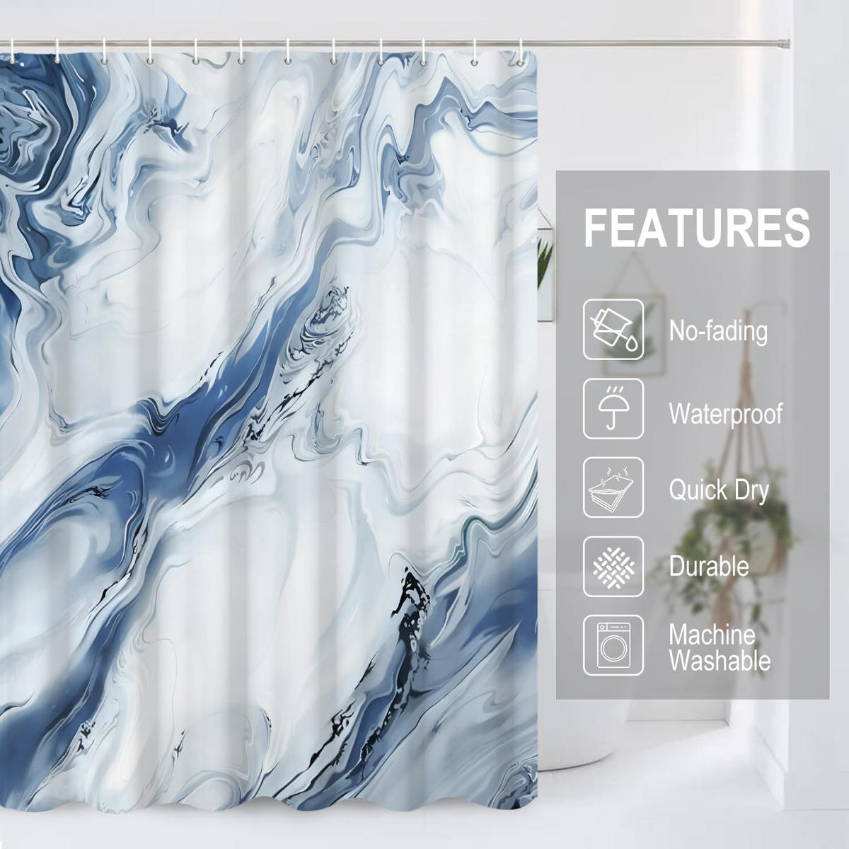 DUSCHVORHANG Aquarell Marmor 180 x 180 cm - Blau, Textil (180/180cm) - Kaket