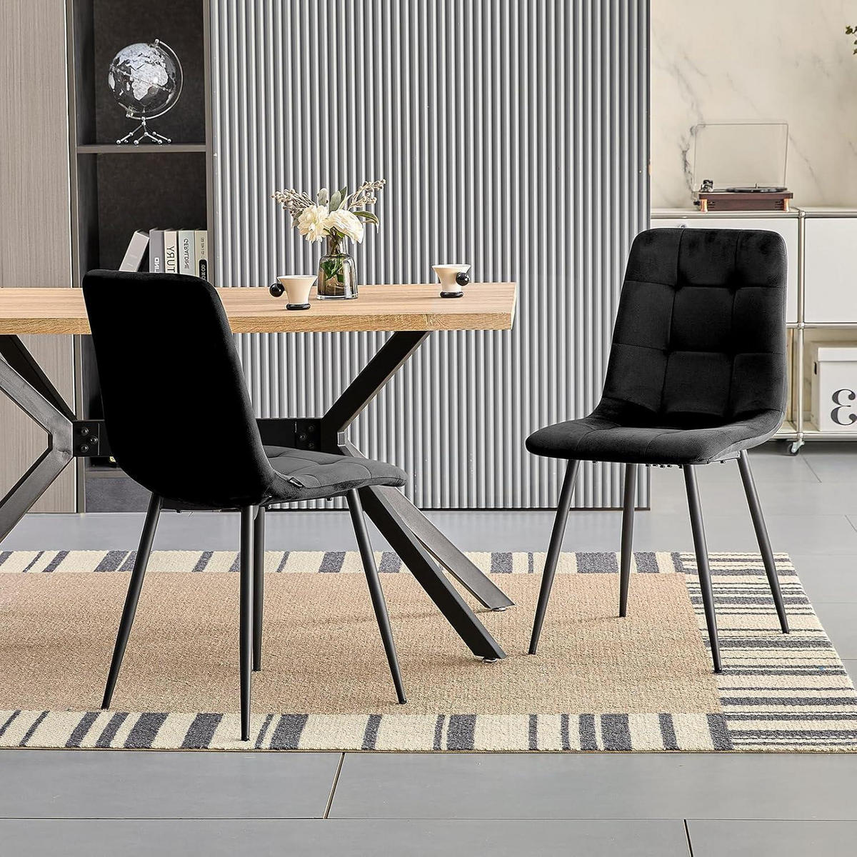 ESSZIMMERSTÜHLE 4er Set Schwarz Samtoptik Metallfuß - Schwarz, Textil (44/89/42cm)