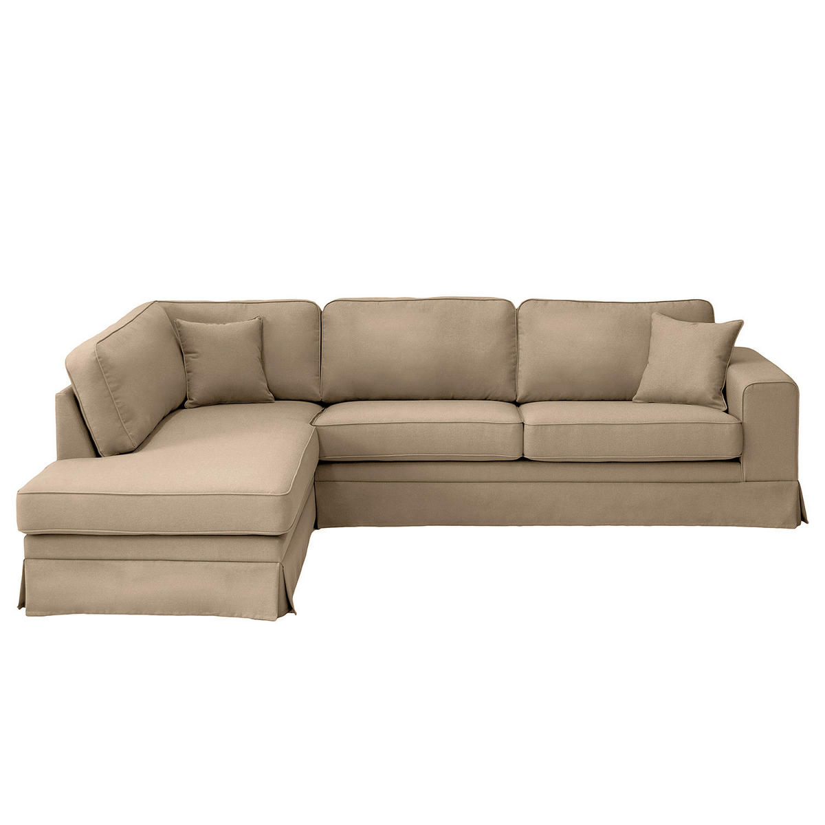 ECKSOFA mit Husse - Ottomane, Webstoff - Hellbraun/Schwarz, Kunststoff/Textil (297/210cm) - home24