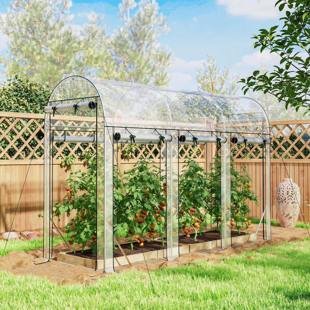 GEWÄCHSHAUS DE-12066 8 Rolltüren Transparent - Transparent, Metall (100/197/295cm) - ComfortXL