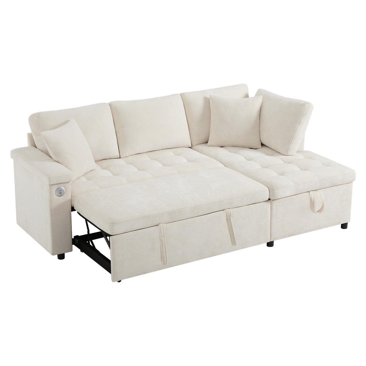 ECKSOFA rechts mit Schlaffunktion, Chenille & Stauraum, 209/130/84 cm, Beige - Beige, Textil (130/209cm) - Redom