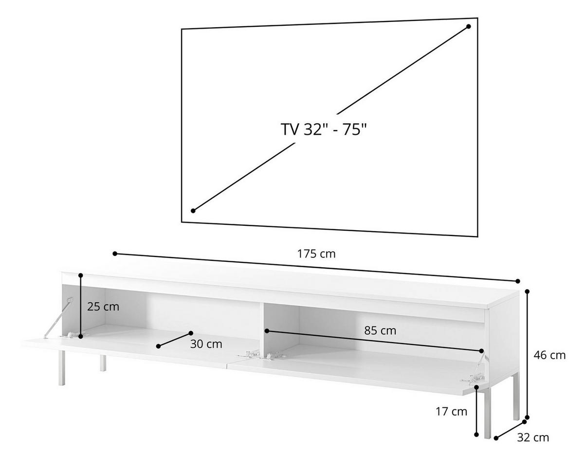 TV-SCHRANK Bemmi Schwarz mit schwarzen Beinen 175 cm - Schwarz, Holzwerkstoff/Metall (175/46/32cm) - Selsey