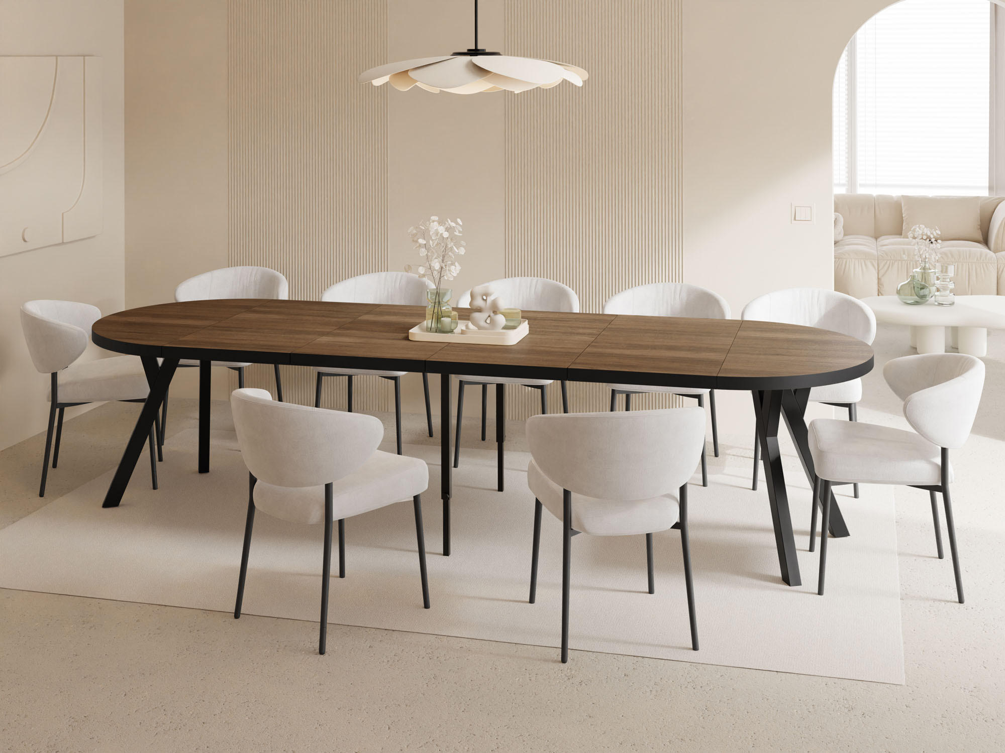 ESSTISCH Twixy XXL groß rund oval ausziehbar, Eiche Dunkelbraun Rustikal 100-300/100/76 cm - Kastanienfarben/Schwarz, Holz/Holzwerkstoff (100/100/76cm) - WFL GROUP