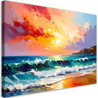 LEINWANDBILD Strand Meer Wellen Landschaft wie gemalt 90x60cm - Multicolor, Textil (90/60cm) - Feeby