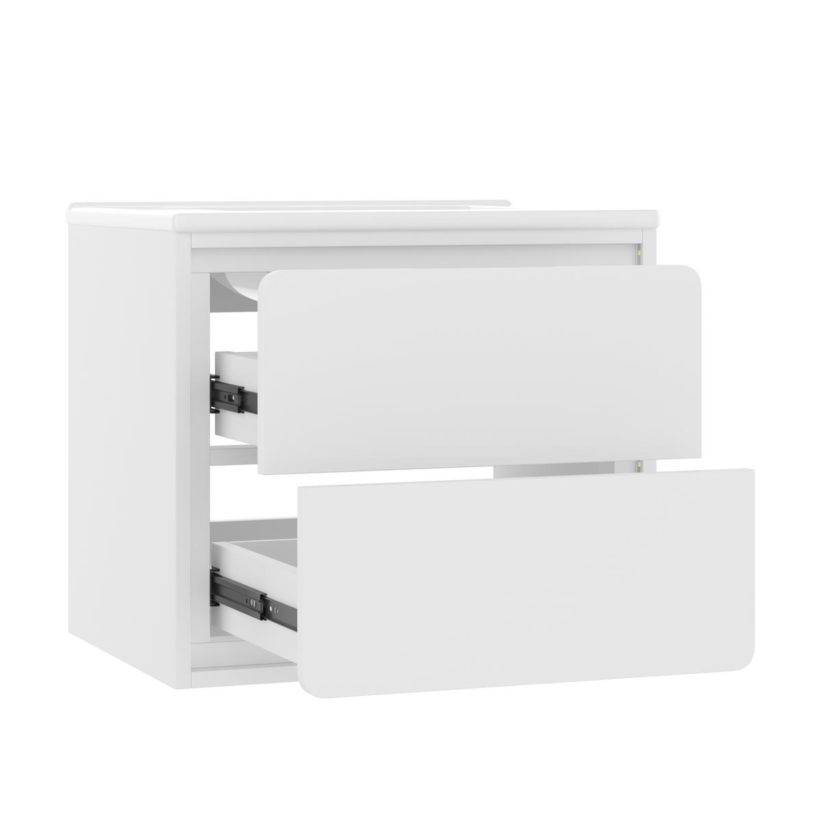 WASCHTISCHKOMBI Badezimmerschrank 60x46x50cm in Weiß mit Radar-Sensor-LED & Keramikbecken - Weiß, Holzwerkstoff (60/50/46cm) - Modfu