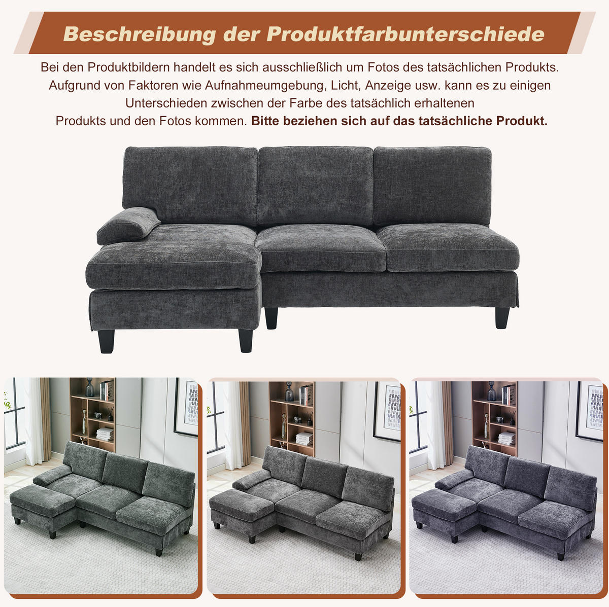 3-SITZER-ECKSOFA aus Stoff 194x118x81 cm in Grau mit Schlaffunktion - Grau, Textil (118/81/194cm) - Modfu