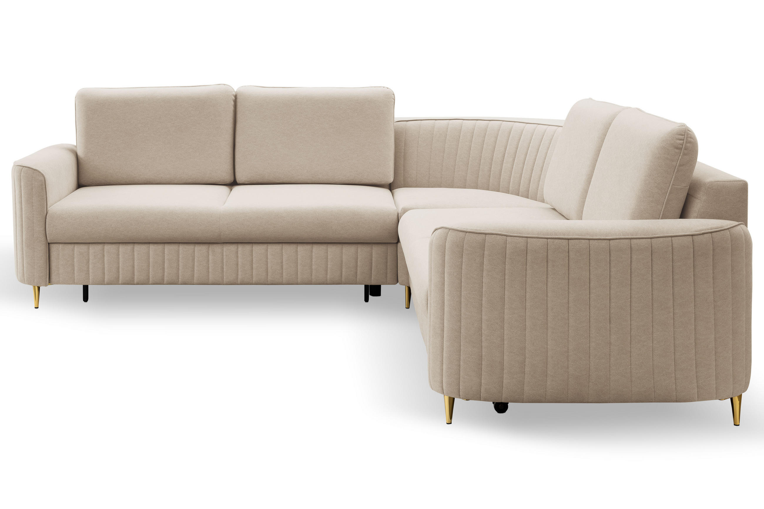 ECKSOFA LAREN, modernes Schlafsofa mit Stauraum, Plastikfüße, L-förmig, lose Rückenkissen freistehend, LINKS 251x252x85 cm Beige - Beige, Holz/Textil (251/252cm) - DomoHome
