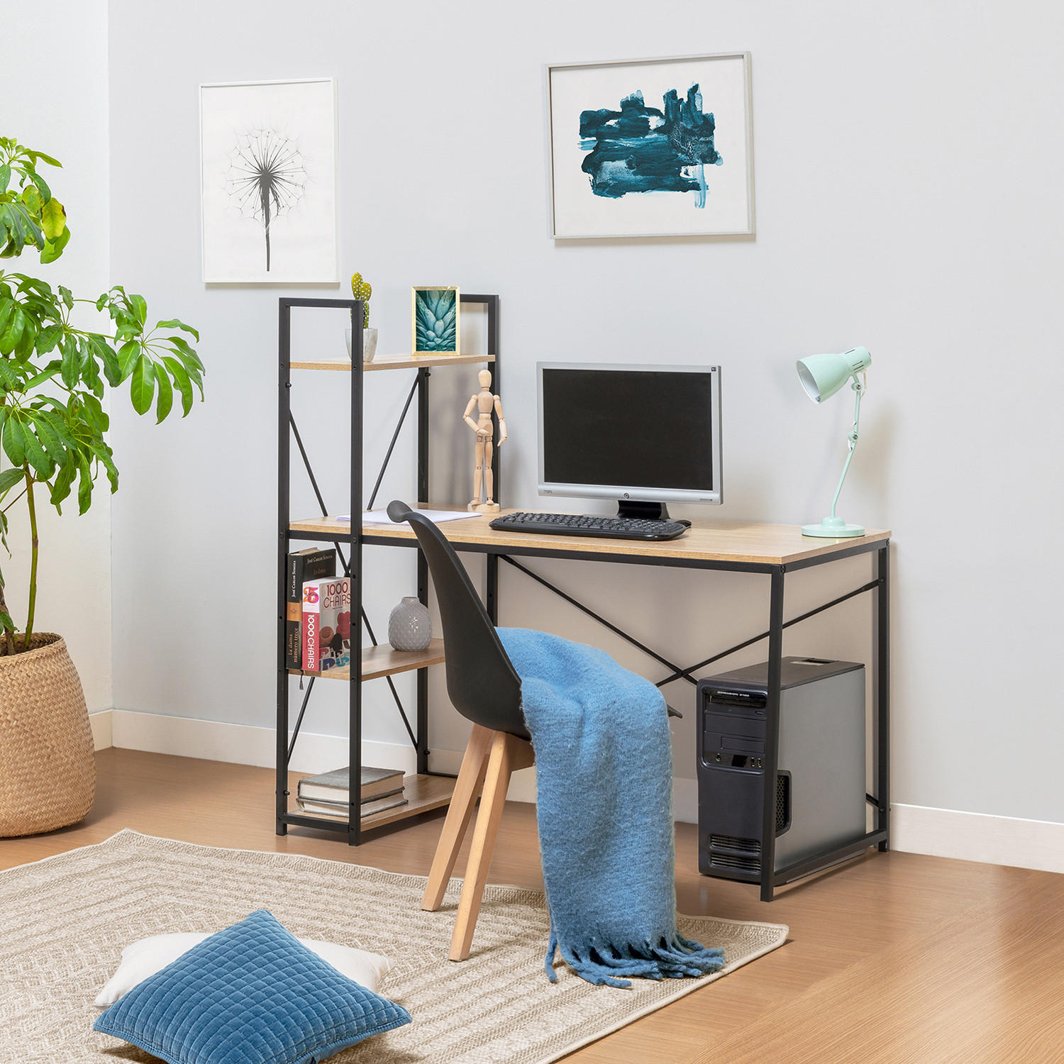 Thumbnail - VS Venta-stock Schreibtisch, Schwarz, Holzwerkstoff, 120x120x64 cm, Arbeitszimmer, Schreibtische, Schreibtischkombinatio...