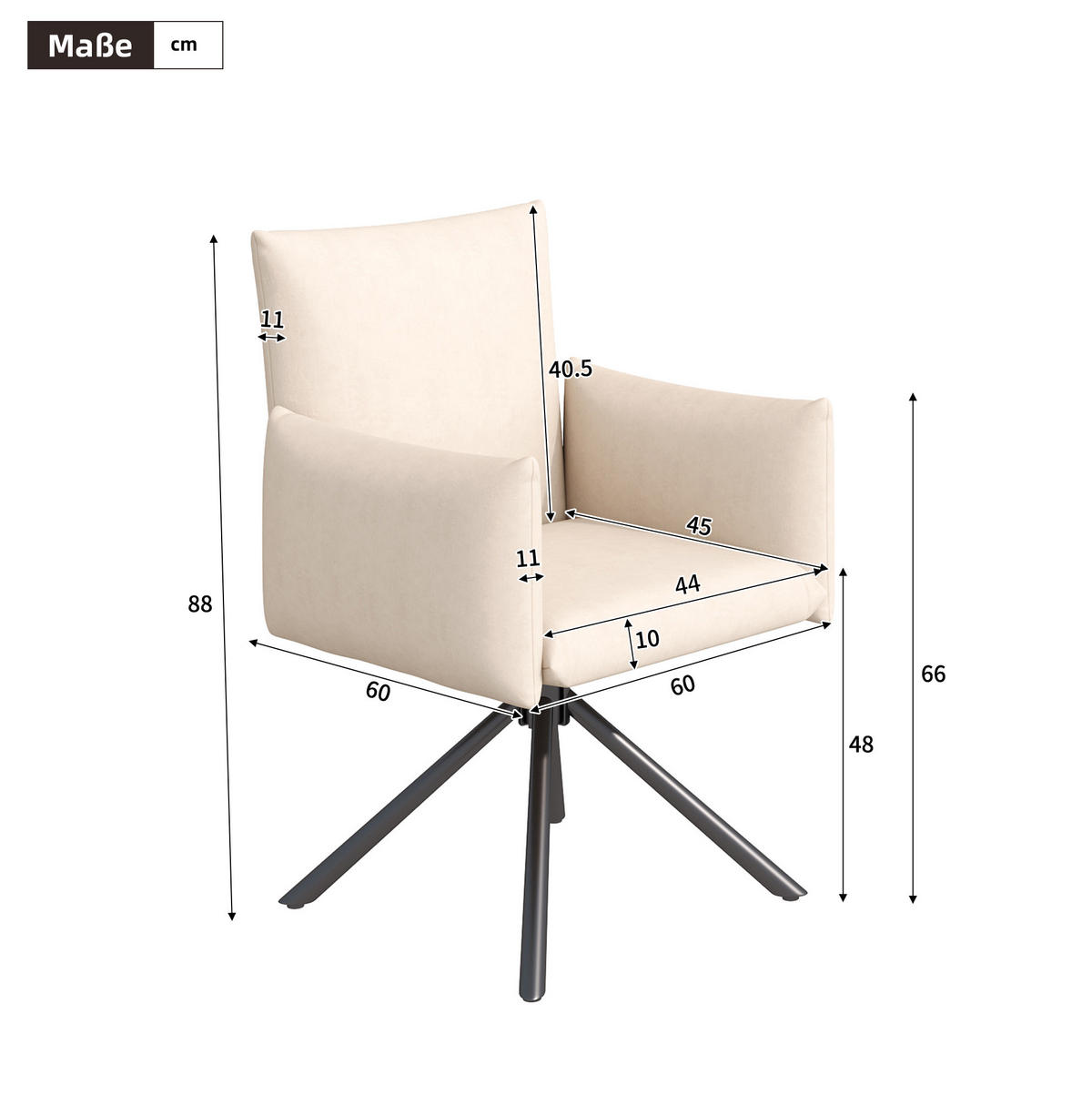 ESSZIMMERSTUHL 6er-Set drehbar mit Armlehnen Samt Beige - Beige, Metall (60/88/60.1cm) - Meubliv