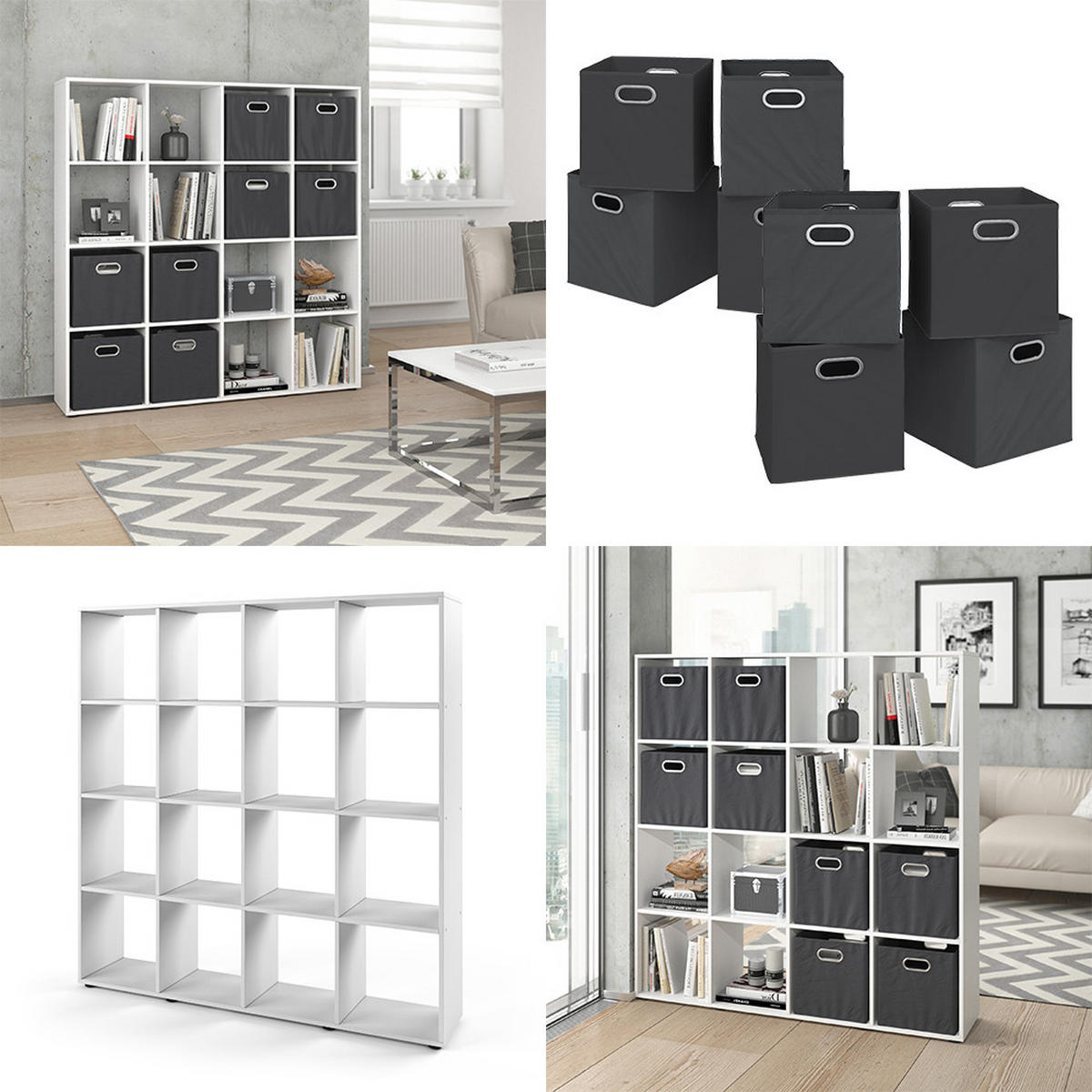 RAUMTEILER Karree Weiß 138.5 x 142.5 cm mit 4 Faltboxen - Weiß, Holzwerkstoff (138.5/142.5/29cm) - Vicco