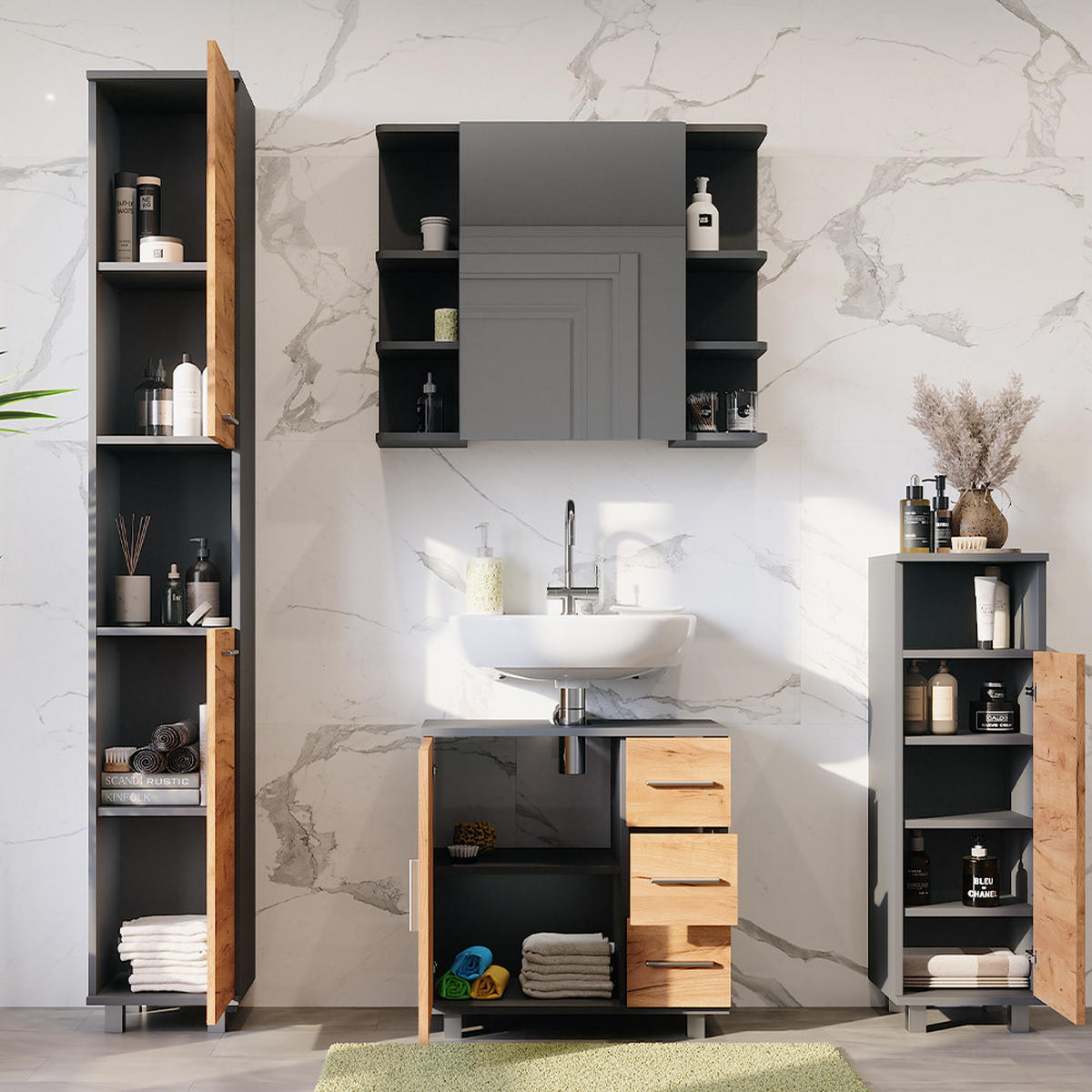 KOUPELNOVÝ NÁBYTEK Ilias Zlatý dub power/antracit - medově dubová, kompozitní dřevo (60.2/60.8/33cm) - Vicco