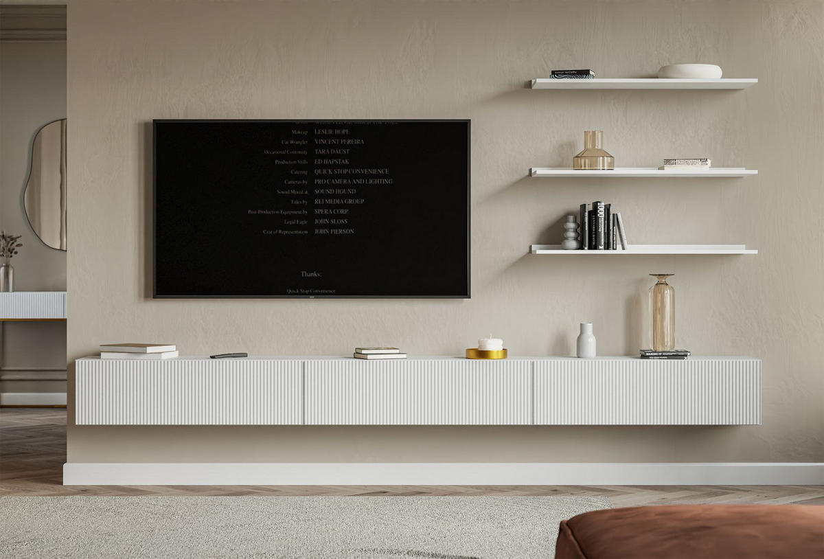 TV-LOWBOARD Veldio hängend Weiß 300/28/32 cm - Weiß, Holzwerkstoff (302.4/28.5/31.6cm) - Selsey