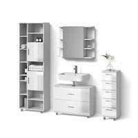 BADMÖBEL-SET Eisak Weiß Hochglanz 4 Teile, mit Hochschrank - Weiß Hochglanz/Weiß, Holzwerkstoff (80/60/33cm) - Livinity®