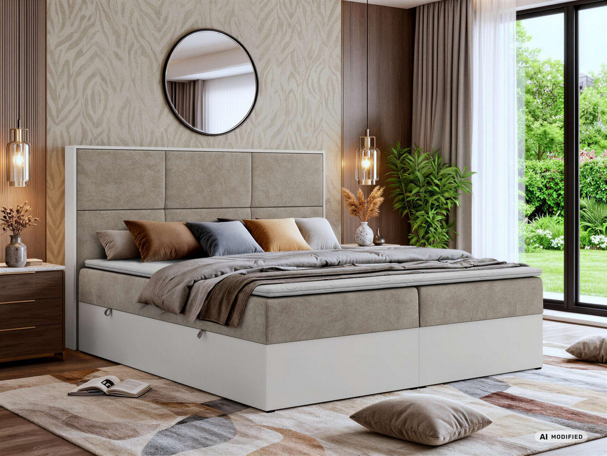 KONTINENTÁLNÍ POSTEL DELVIT 140/200 - Šedobéžová Strukturovaná látka - Topper T25 - H3 - černá/šedobéžová, textil/plast (140/200cm) - MKS