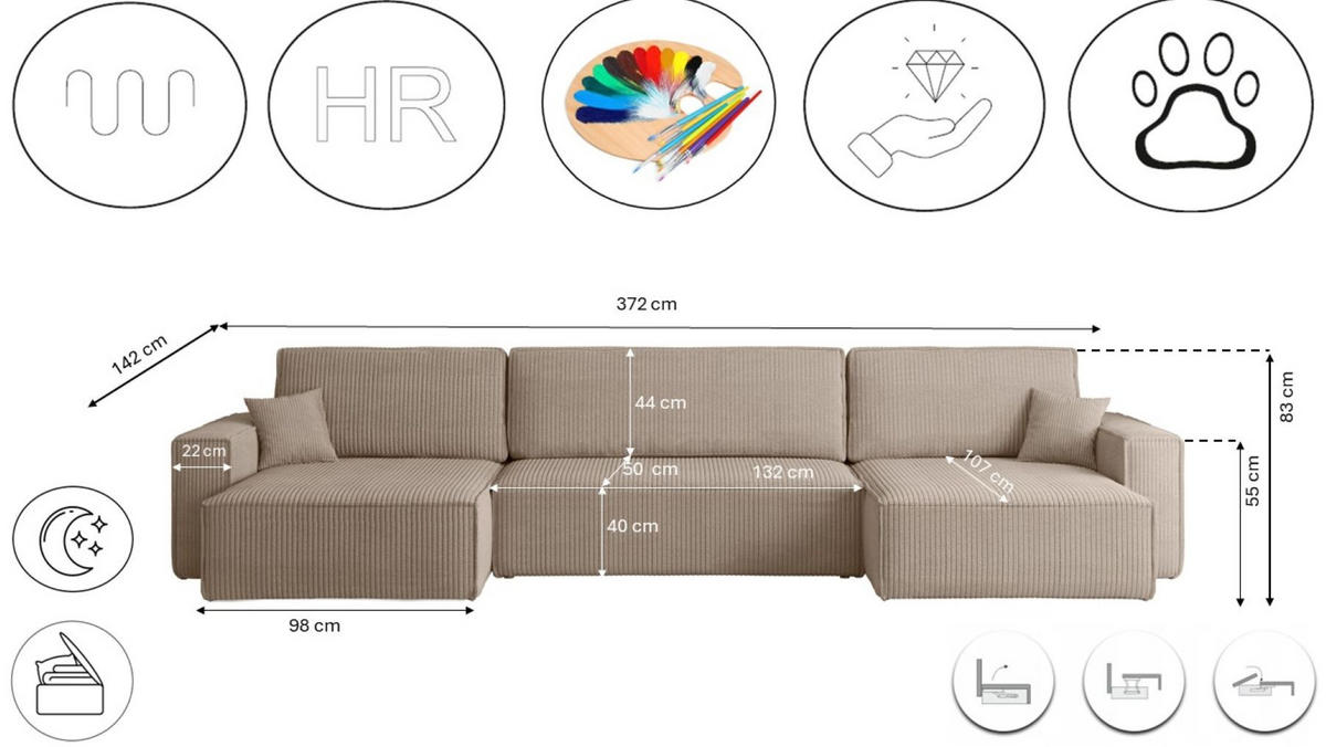ECKSOFA Mit Schlaffunktion Und Bettkasten BEST U XL Stoff Poso Dunkelbeige - Cappuccino, Holz (142/372cm) - Kaiser Möbel