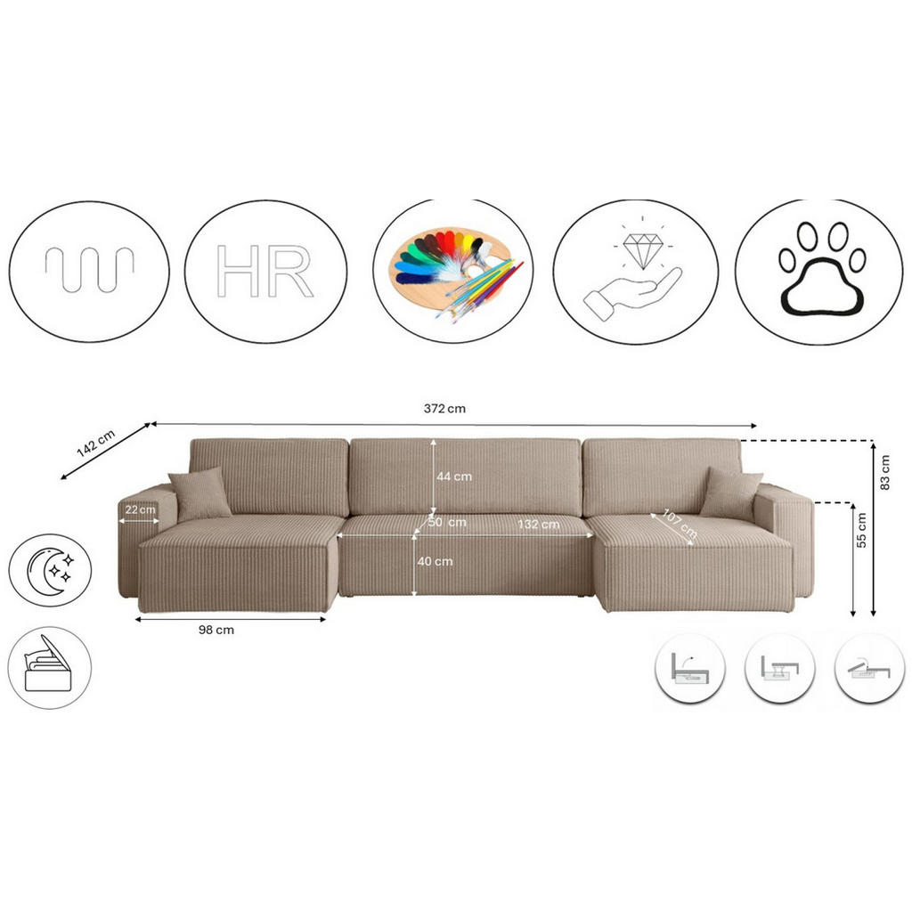 Thumbnail - Kaiser Möbel Ecksofa, Cappuccino, Holz, 5-Sitzer, U-Form, 372x142 cm, Wohnzimmer, Sofas & Couches, Wohnlandschaften, Eck...