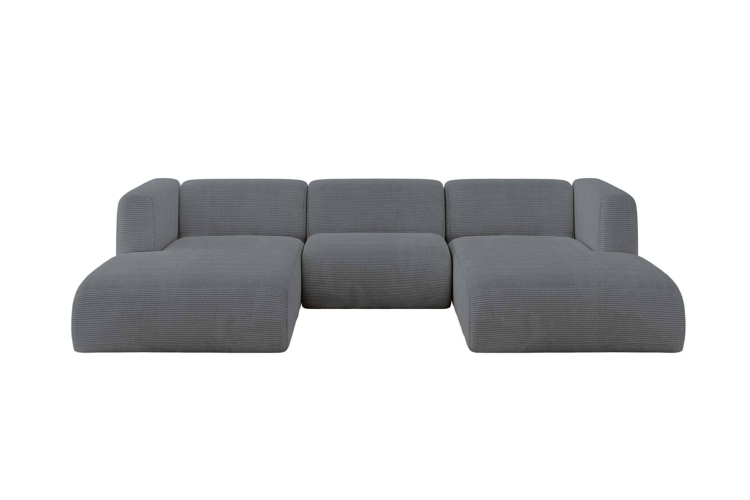 WOHNLANDSCHAFT MIRA-U1 317x179x70 Dunkelgrau Cord - Dunkelgrau/Schwarz, Holzwerkstoff/Kunststoff (317/70/179cm) - ALTDECOR